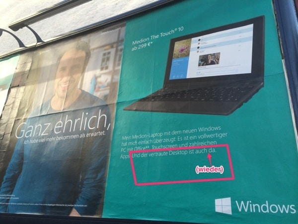 Werbeplakat für Windows 8 in Bonn